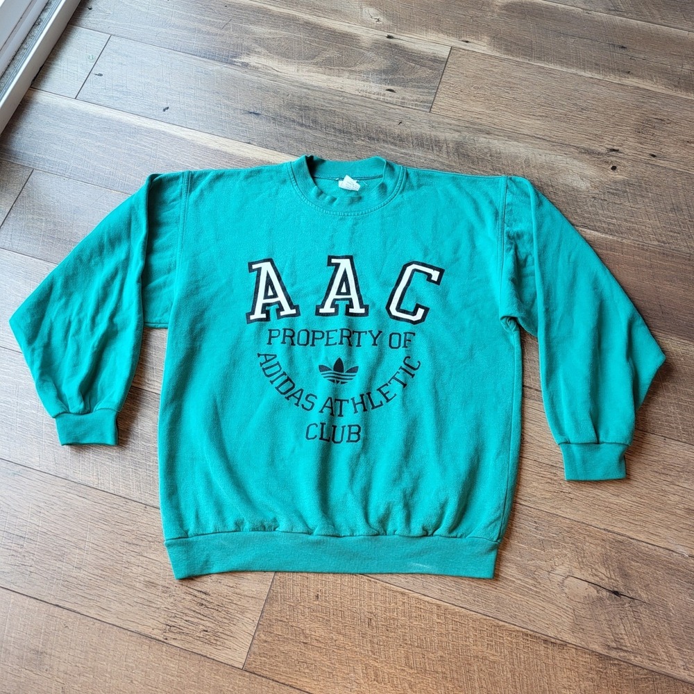 Adidas Athletic Club Vintage Graphic Sweatshirt Teal Green Large AAC Pullover